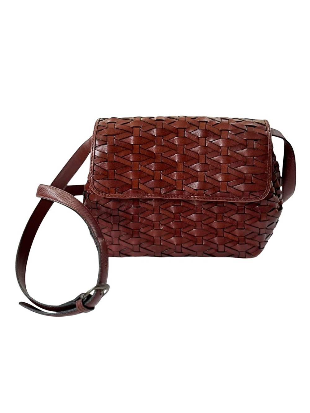 Dillards Woven Leather Cognac Brown Crossbody Bag Fisherman